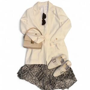 office siren coquette Cream blazer with gold buttons